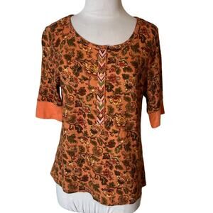 Sundance Catalog Embroidered Floral Thermal Fairy Shirt top sz M petite